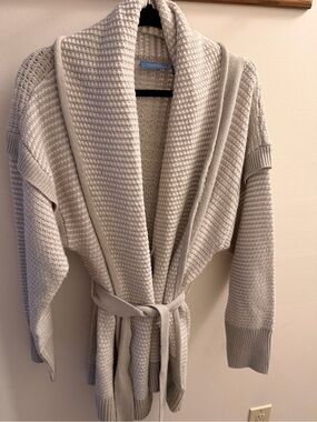 Simply Vera Vera Wang Cream Shawl-Collar Belted Knit Cardigan